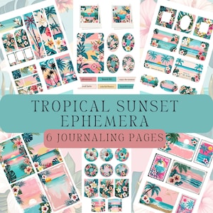 Tropical Sunset Ephemera Kit, Fussy cuts, Journaling Cards, Backgrounds for Junk journaling, Scrapbooking, Collages