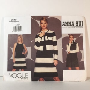 New Uncut 2002 Vogue American Designer Anna Sui Pattern #2640 Jacket Dress Scarf Size 14 16 18