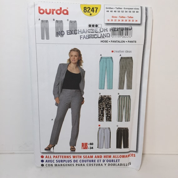 Plus Size Women's Pants Trousers Sewing Pattern Burda 8247 Uncut