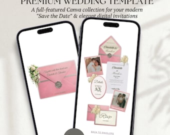 Plantilla editable para sitio web de boda Strawberry Matcha en Canva / Sitio web de boda romántica en un jardín con confirmación de asistencia / Invitación digital sencilla