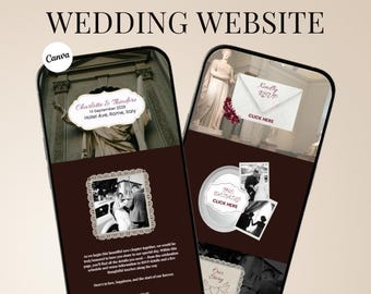 Plantilla de Canva para sitio web de bodas (color burdeos editable) / Plantilla para sitio de invitaciones para guardar la fecha / Sitios web de bodas con dinero antiguo
