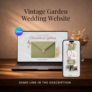 Vintage Garden Wedding Website Template • Editable Canva Wedding Invitation with RSVP • Instant Digital Download