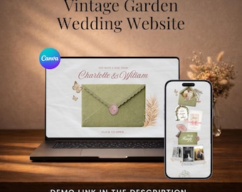 Vintage Garden Wedding Website Template • Editable Canva Wedding Invitation with RSVP • Instant Digital Download