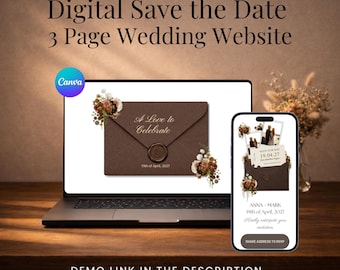 Plantilla digital para anuncio de boda en marrón, invitación moderna en tonos neutros terrosos, papelería electrónica bohemia DIY de Canva