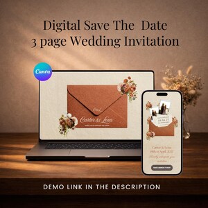 Editable Terracotta Save the Date Wedding Website Template in Canva | Boho Desert Invitation with RSVP | Earth Tone Digital Download
