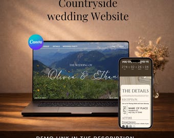 Plantilla web para bodas campestres en Canva / Editorial floral romántica de jardín / Invitación digital de verano de 5 páginas con confirmación de asistencia (RSVP) inspirada en un prado atemporal