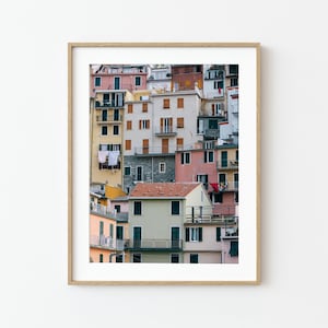 Cinque Terre Photography Print, Mediterranean Pastel Buildings, Manarola Italy, 11x14 Unframed Art