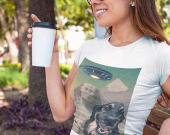 Alien Dog UFO T-Shirt | Custom Quirky Pet Lover Gift | Funny Graphic Tee | Dog Humor Shirt | Unisex Softstyle Casual Wear