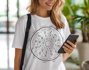 Zodiac Wheel T-Shirt | Horoscope Graphic Tee | Astrology Gift for Her or Him | Celestial Unisex Shirt | Soft Cotton Star Sign Apparel