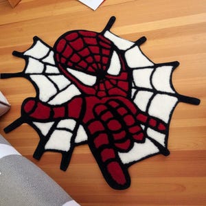 Handmade Red Wool Spiderman Rug – Kids’ Room Decor – Unique Personalized Gift