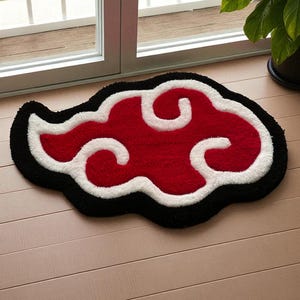 Red Cloud Anime Rug – Handmade Otaku Decor – Custom Japanese Manga Gift - Personalized Anime Rug – Red Cloud Otaku Decor image 1