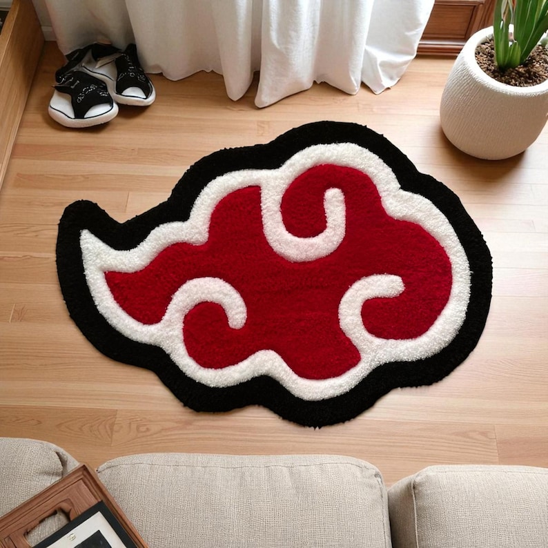 Red Cloud Anime Rug – Handmade Otaku Decor – Custom Japanese Manga Gift - Personalized Anime Rug – Red Cloud Otaku Decor image 3