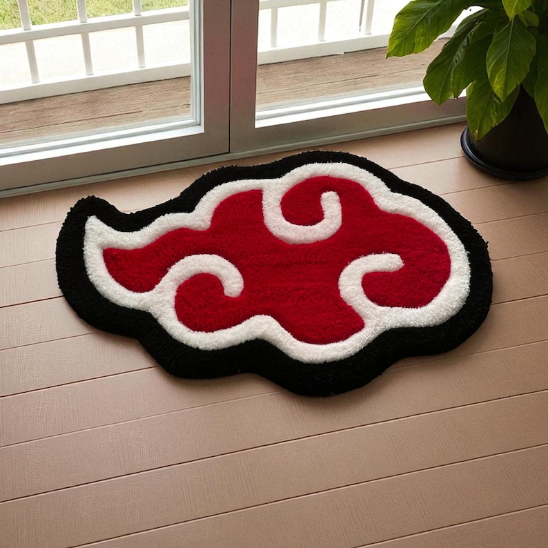 Red Cloud Anime Rug – Handmade Otaku Decor – Custom Japanese Manga Gift - Personalized Anime Rug – Red Cloud Otaku Decor image 1