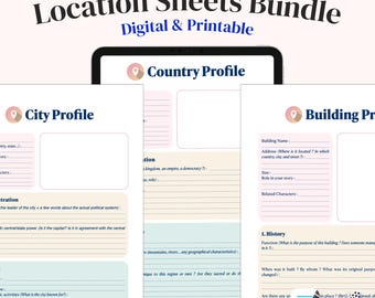 Locaties Profielbladen | NaNoWriMo-werkboek voor schrijvers | Digitaal afdrukbaar | Goodnotes-opmerking | Sjabloon voor schrijfhulpmiddel | Romanplanner