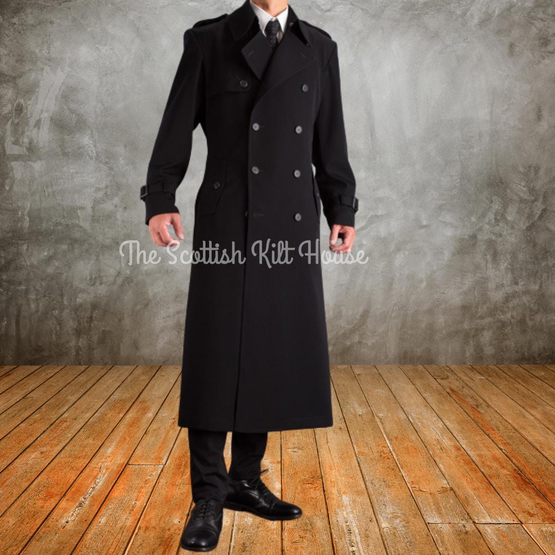 Black Wool Blend Trench Coat: Double-breasted Steampunk Overcoat