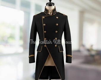 Men’s Military Victorian Tailcoat | Steampunk Officer Jacket | Gothic Double-Breasted Parade Uniform | Cosplay Long Coat