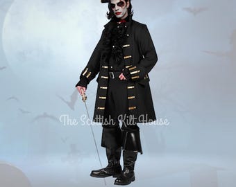 Giacca da pirata barocca nera da uomo: costume cosplay gotico steampunk