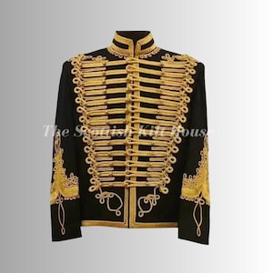 Men&#39;s Black Napoleonic Military Uniform Hussar Jacket | British Pelisse Tunic | Gold Braided Officer Jacket | Historical Cosplay Coat