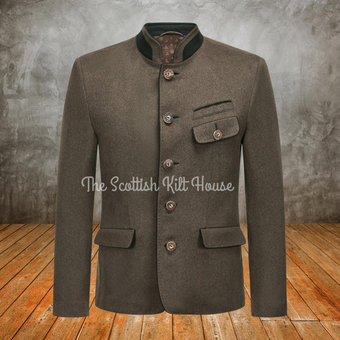 Men's Wool Blend Janker Jacket: Bavarian Oktoberfest Coat With Horn