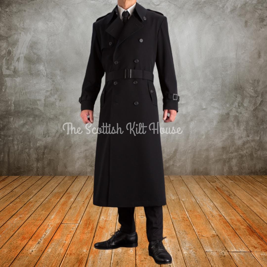 Black Wool Blend Trench Coat: Double-breasted Steampunk Overcoat