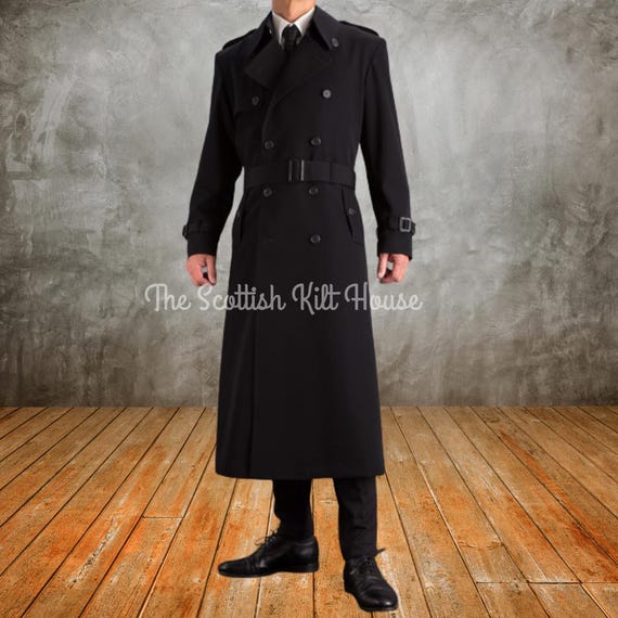 Black Wool Blend Trench Coat: Double-breasted Steampunk Overcoat