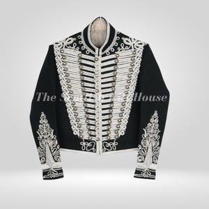Napoleonic War Hussar Jacket | silver braiding | Black Napoleonic Military Coat | Men’s Pelisse Uniform | Custom 18th Century Hussar Jacket