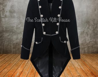 Black Velvet Steampunk Tailcoat Jacket: Victorian Gothic Cosplay