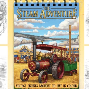 El libro para colorear de la aventura del vapor • Páginas de locomotoras de vapor • Escenas de máquinas de vapor clásicas