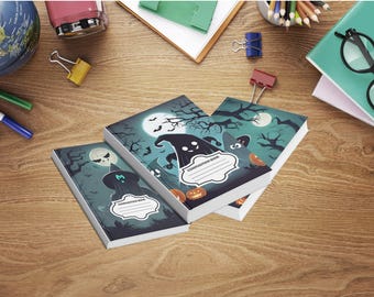 Portadas para cuadernos de composición con temática de Halloween, fantasmas y calabazas, diario de Halloween (descarga digital)