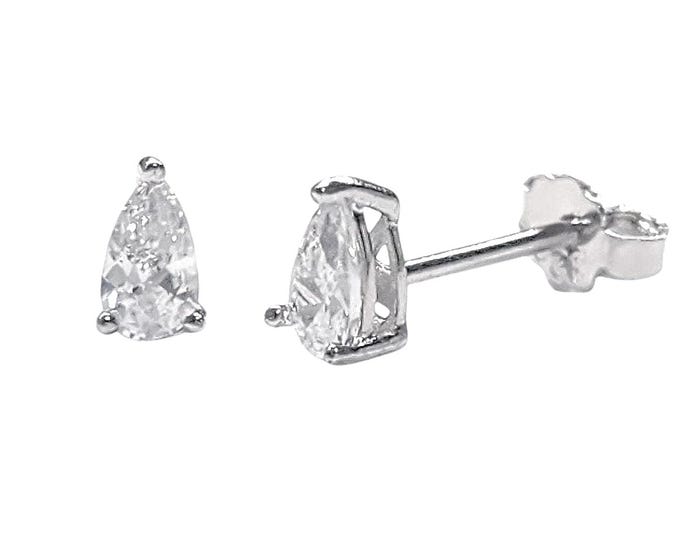 Pear Shape Stud Earrings .925 Sterling Silver  or 14K gold  with CZ or Moissanite Diamond