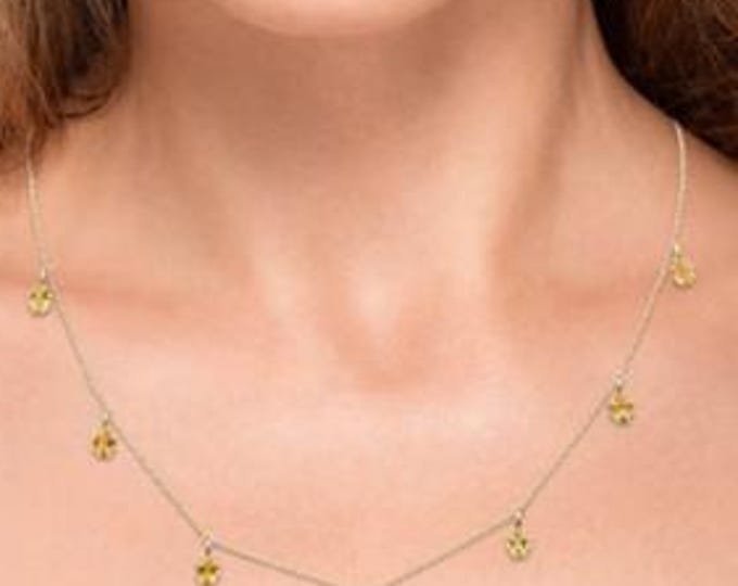 14K Real Gold Natural Citrine Gemstone Pendant Necklace 18" Long 2.22 Carat weight