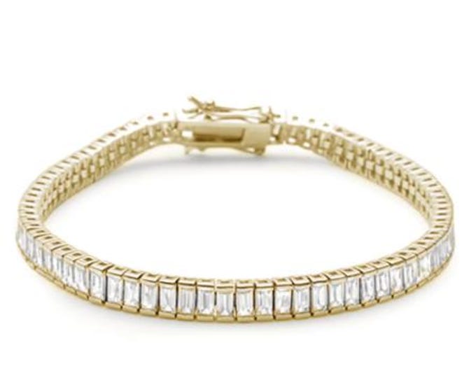 Baguette Elegant Cubic Zirconia .925 Sterling Silver Tennis Bracelet 7" Long