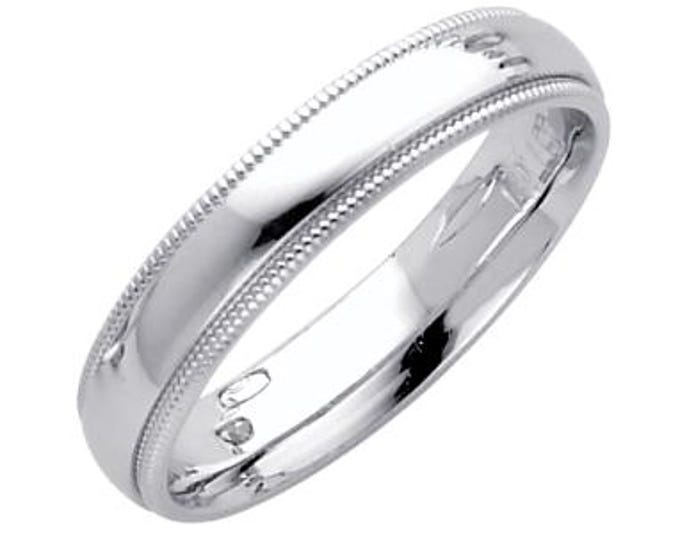 14K Gold 4mm Milgrain Comfort Wedding Band For Men's and Women's Plain Milgrain Band 4mm