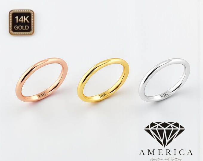 2.00 mm Plain Rounded Band 14K gold Gold Plain Ring Band solid real gold sold 1 piece.