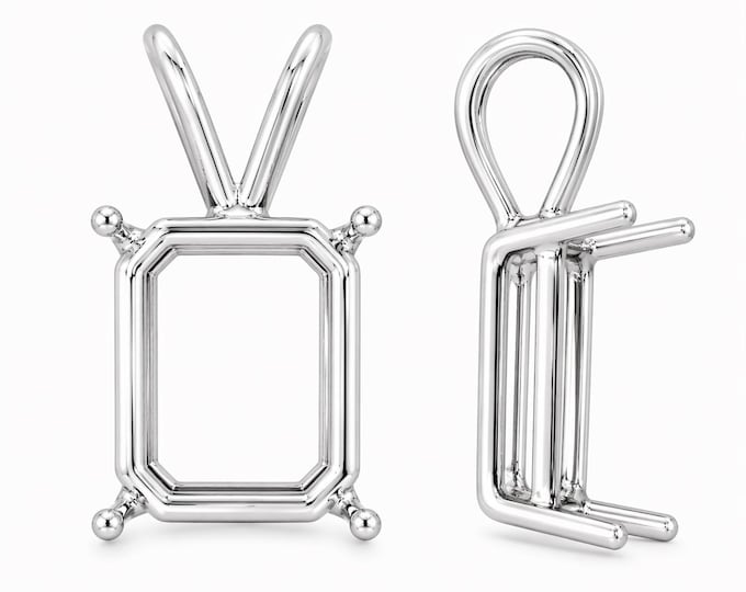 14K Real Solid Gold 4 Prong Heavy Basket Emerald Cut Pendant Setting sold 1 piece.