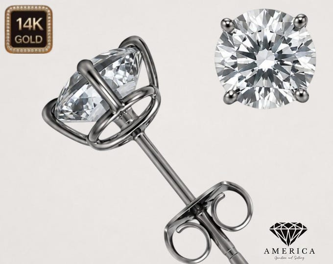 Moissanite with 14K Black Gold Earrings  4 Prong Basket 22 Gauge earrings stud Real 14K Gold sold 1 Pair Push backing.