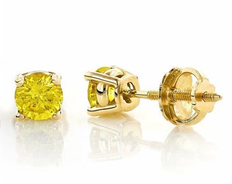 LAB Grown Diamond Yellow 14K Solid Gold Earrings Heavier Basket earrings stud Real 14K Gold sold 1 Pair screw backing.