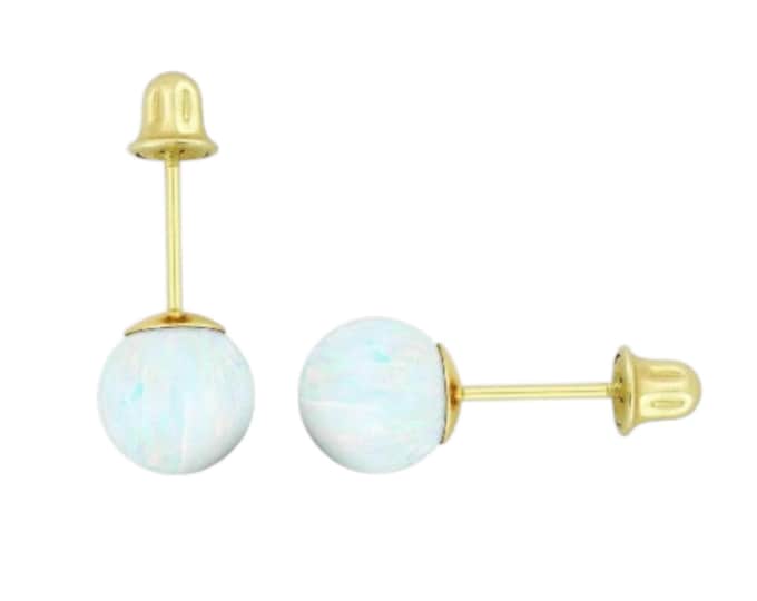 Opal Fire synthetic 14K Real Gold With Baby Screw Backing 4mm - 6mm sold 1 pair.