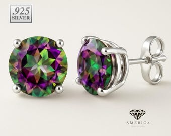 Rainbow Casting Stud Earrings Push Back .925 Sterling Silver Earrings 3MM-10MM