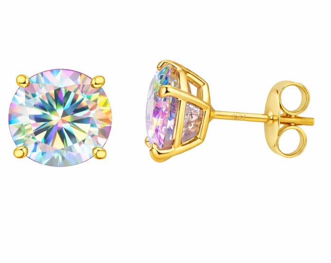 IRIDECENT Moissanite Diamond 14K Solid Gold Earrings Thin 22 Gauge earrings stud Real 14K Gold sold 1 Pair Push backing.