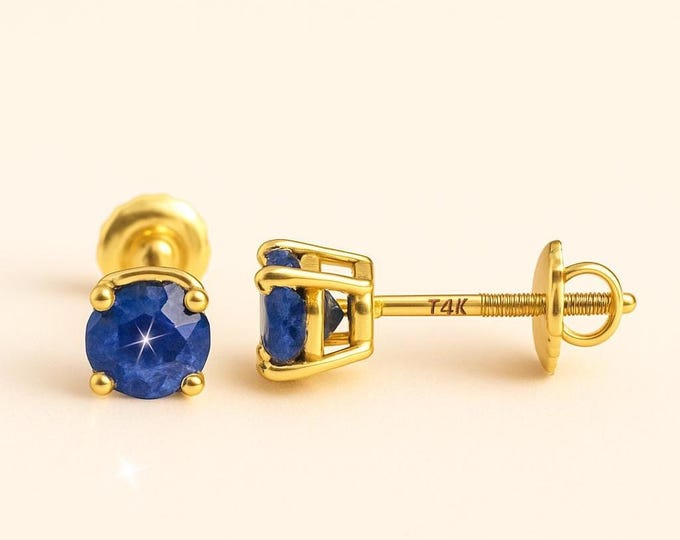 Tanzanite 14K Solid Gold Earrings Heavier Basket earrings stud Real 14K Gold sold 1 Pair Screw Backing or Push backing.