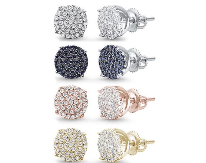 Hip Hop Round Shape  Available 4 Colors Round Micro Pave .925 Sterling Silver Earrings