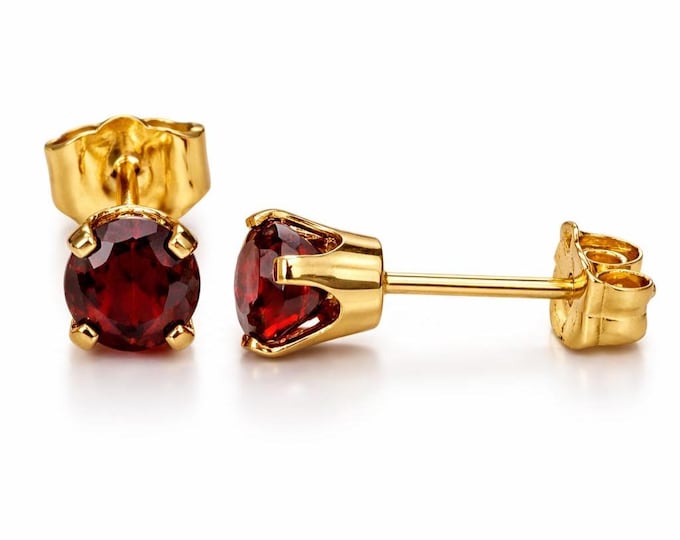 14K Solid Gold Natural Garnet Earrings 20 GA Round earrings Push backing Sold 1 pair earrings stud.