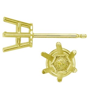 14K Real Solid Gold 6Prong Heavy Basket & Threaded Post 20 GA Round Earring Setting sold 1 piece.