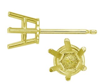14K Real Solid Gold 6Prong Heavy Basket & Threaded Post 20 GA Round Earring Setting sold 1 piece.