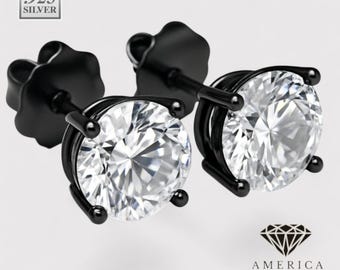 Moissanite or CZ  Stud Earrings Push Back .925 Sterling Silver Earrings 3MM-10MM