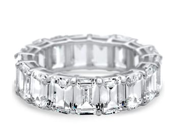 Emerald Cut Cubic Zirconia .925 Sterling Silver Eternity Band Ring Sizes 5-8