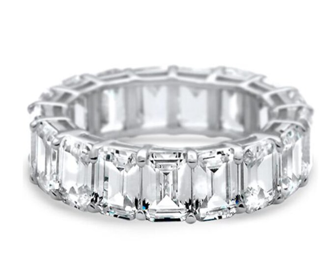 Emerald Cut Cubic Zirconia .925 Sterling Silver Eternity Band Ring Sizes 5-8