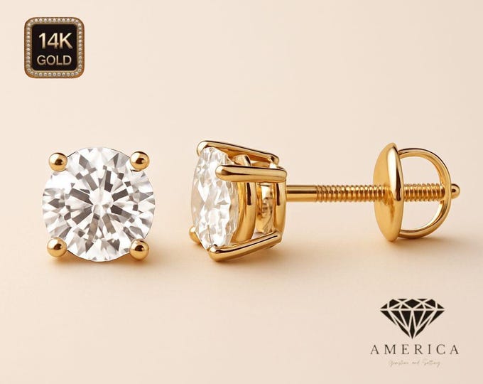 LAB Grown Diamond 14K Solid Gold Earrings Heavier Basket earrings stud Real 14K Gold sold 1 Pair screw backing.