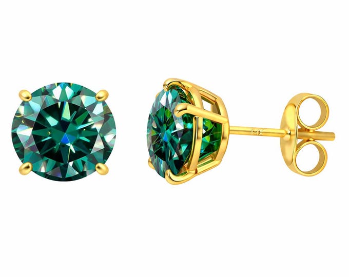 Emerald Moissanite Diamond 14K Solid Gold Earrings Thin 22 Gauge earrings stud Real 14K Gold sold 1 Pair Push backing.